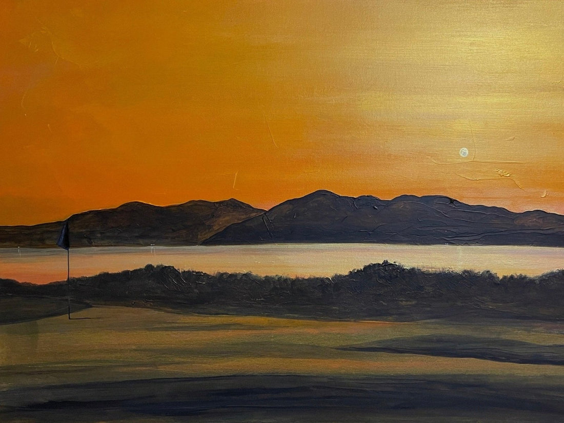 Arran &amp; The 5th Green Royal Troon Golf Course Painting Fine Art Prints | An Artwork from Scotland by Scottish Artist Hunter
