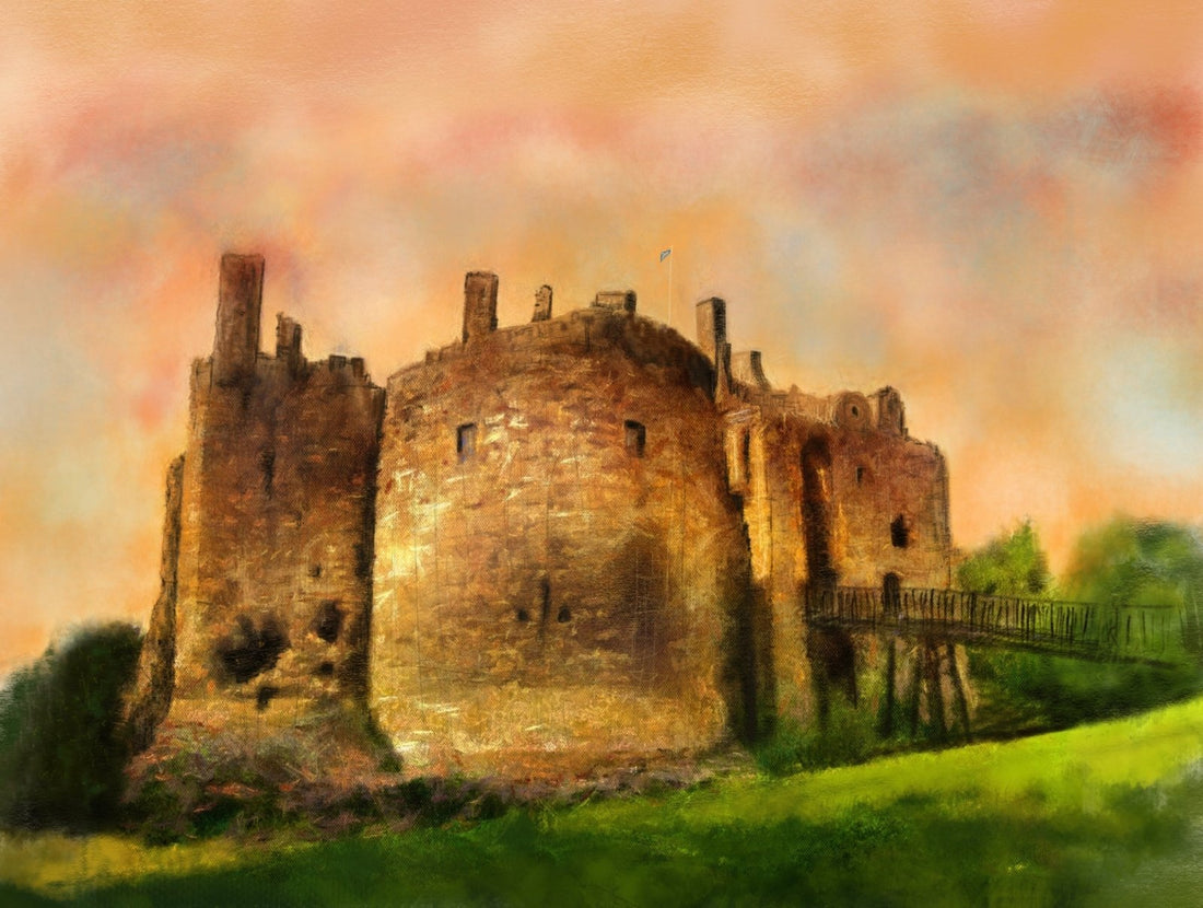 Dirleton Castle Dusk Painting Fine Art Prints | An Artwork from Scotland by Scottish Artist Hunter