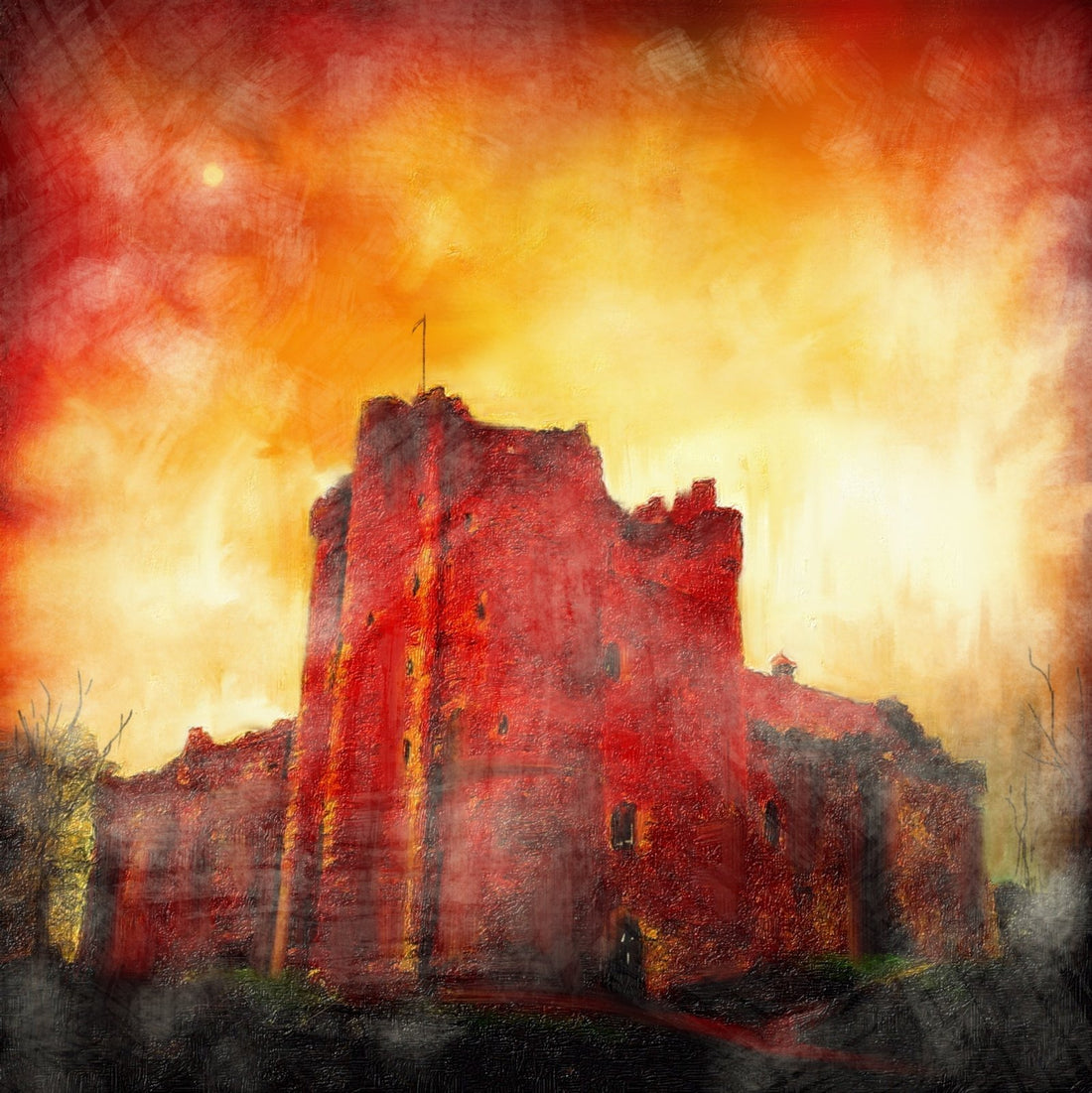 Doune Castle Dusk Painting Fine Art Prints | An Artwork from Scotland by Scottish Artist Hunter