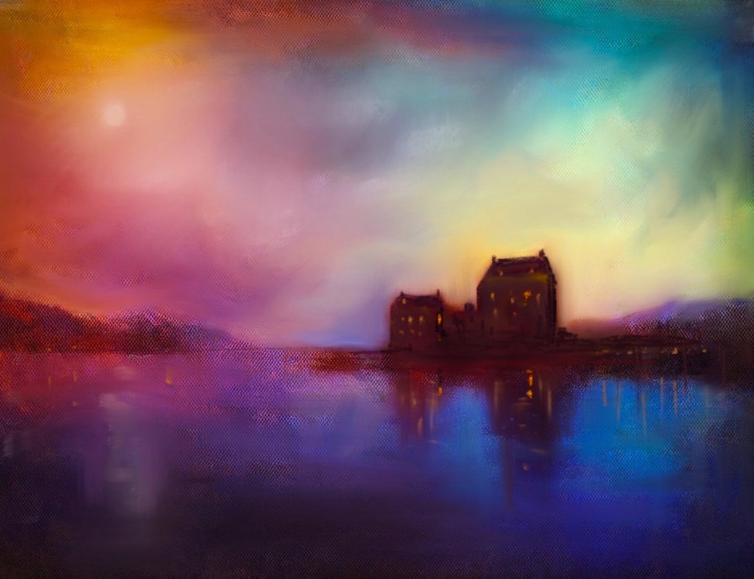 Eilean Donan Castle Sunset Painting Fine Art Prints | An Artwork from Scotland by Scottish Artist Hunter