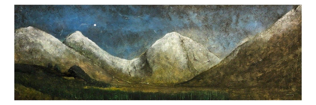 Glencoe Moonlit Snow Scotland Panoramic Fine Art Prints | An Artwork from Scotland by Scottish Artist Hunter