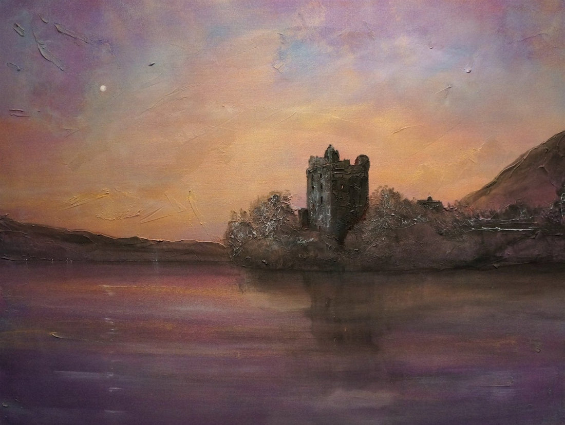 Urquhart Castle Moonlight Painting Fine Art Prints | An Artwork from Scotland by Scottish Artist Hunter